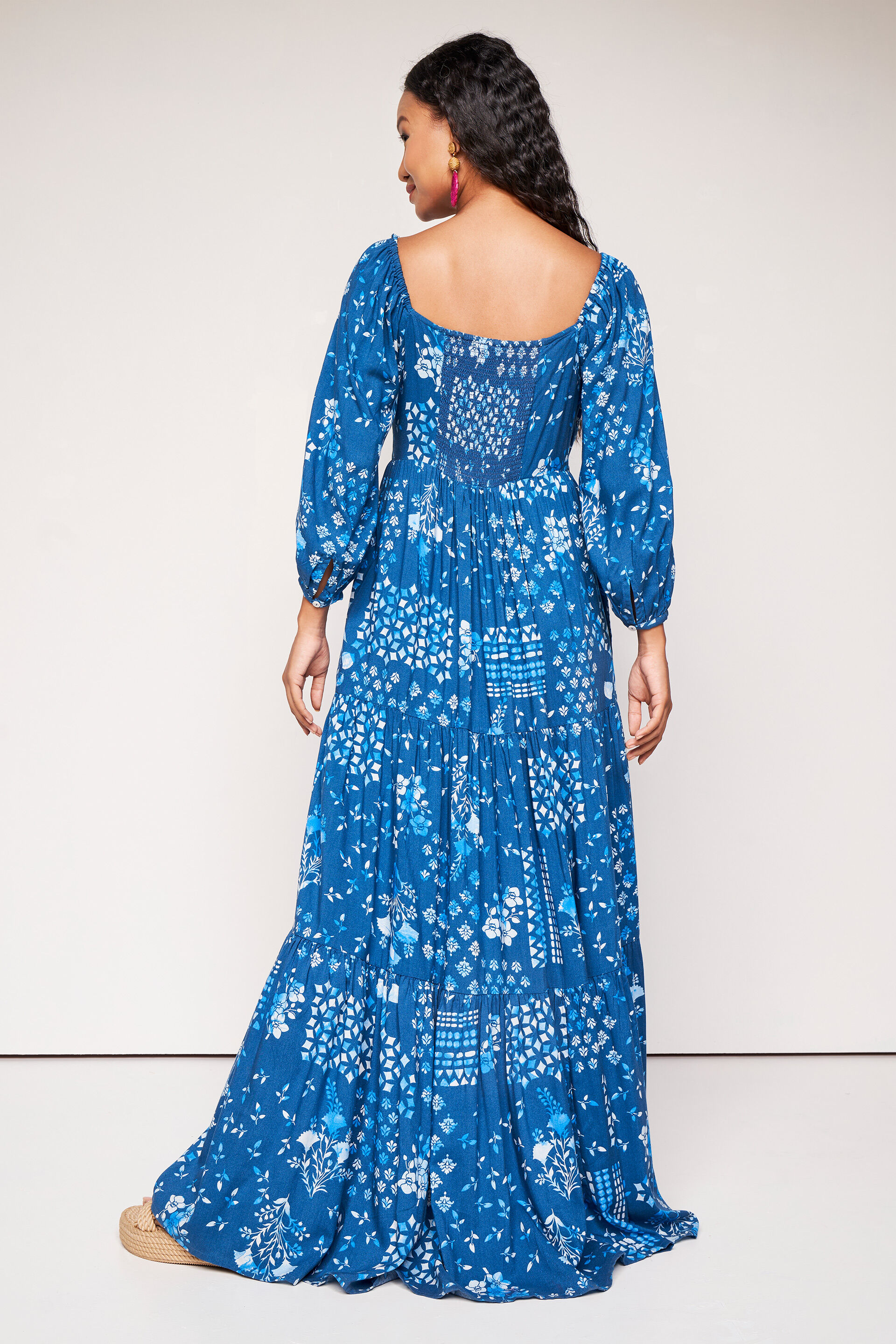 Buy our Indigo Ethnic Motifs Flared Maxi online from globaldesi.in SC FW23GA205MXRY